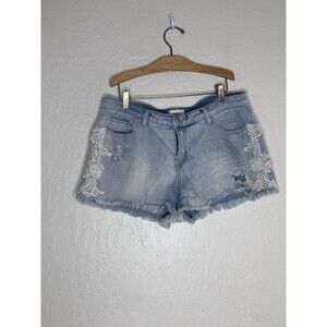 Bongo Blue Denim Cut Off Lace Pearl Details Shorts Womens Size 15
